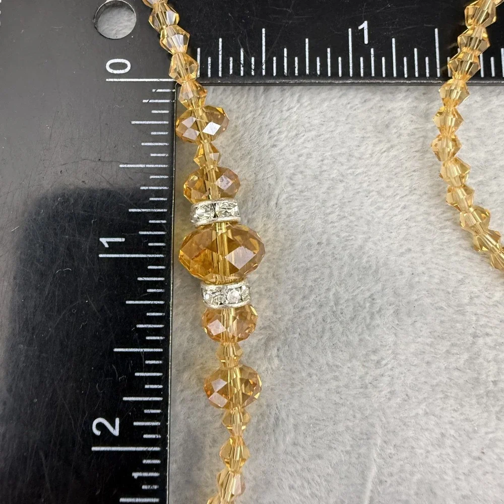 Faceted Glass‎ Beaded Necklace Brown Rhinestone Silver Tone Flapper Opera 34
